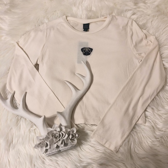Wild Fable Long Sleeve Pug Crop Top Ivory Large - Picture 14 of 16